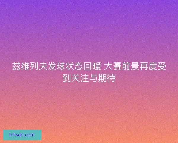 兹维列夫发球状态回暖 大赛前景再度受到关注与期待