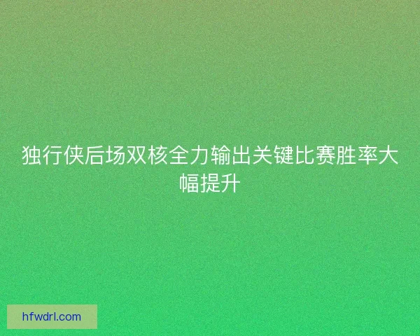 独行侠后场双核全力输出关键比赛胜率大幅提升